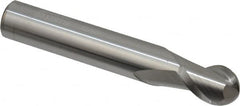 Accupro - 12mm Diam, 16mm LOC, 2 Flute Solid Carbide Ball End Mill - Uncoated, Single End, 76mm OAL, 12mm Shank Diam, Spiral Flute - Benchmark Tooling