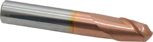 Accupro - 12mm Diam, 16mm LOC, 2 Flute Solid Carbide Ball End Mill - TiCN Finish, Single End, 76mm OAL, 12mm Shank Diam, Spiral Flute - Benchmark Tooling