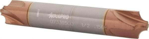 Accupro - 0.156" Radius, 1/2" Mill Diam, 4 Flute Solid Carbide Corner Rounding End Mill - Double End, TiCN Finish, 3" OAL, 1/2" Shank Diam - Benchmark Tooling