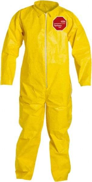 Dupont - Size 3XL PE Film Chemical Resistant Coveralls - Yellow, Zipper Closure, Open Cuffs, Open Ankles, Serged Seams - Benchmark Tooling