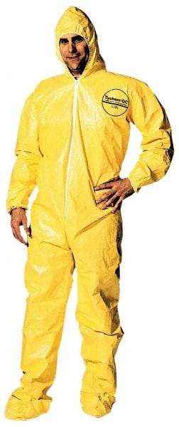 Dupont - Size 3XL PE Film Chemical Resistant Coveralls - Yellow, Zipper Closure, Elastic Cuffs, Open Ankles, Serged Seams - Benchmark Tooling