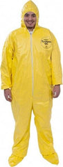 Dupont - Size 2XL PE Film Chemical Resistant Coveralls - Yellow, Zipper Closure, Elastic Cuffs, Open Ankles, Serged Seams - Benchmark Tooling