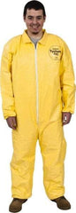 Dupont - Size 2XL PE Film Chemical Resistant Coveralls - Yellow, Zipper Closure, Elastic Cuffs, Elastic Ankles, Serged Seams - Benchmark Tooling