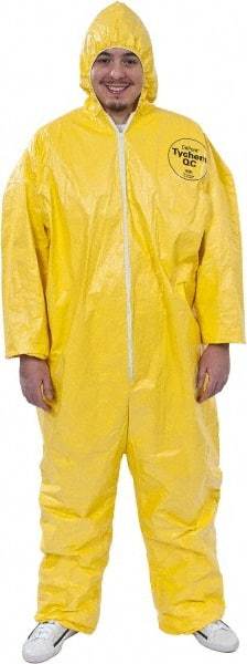 Dupont - Size 4XL PE Film Chemical Resistant Coveralls - Yellow, Zipper Closure, Elastic Cuffs, Elastic Ankles, Serged Seams - Benchmark Tooling