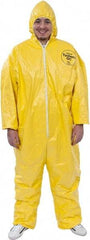 Dupont - Size 4XL PE Film Chemical Resistant Coveralls - Yellow, Zipper Closure, Elastic Cuffs, Elastic Ankles, Serged Seams - Benchmark Tooling