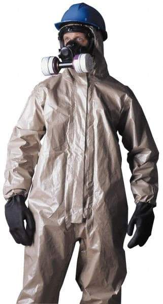 Dupont - Size 3XL Hazmat Chemical Resistant Coveralls - Tan, Zipper Closure, Elastic Cuffs, Open Ankles, Taped Seams - Benchmark Tooling