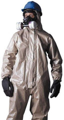 Dupont - Size 4XL Hazmat Chemical Resistant Coveralls - Tan, Zipper Closure, Elastic Cuffs, Open Ankles, Taped Seams - Benchmark Tooling