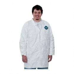 Dupont - Size 3XL White Disposable Chemical Resistant Lab Coat - Tyvek, Snap Front, Open Cuff - Benchmark Tooling