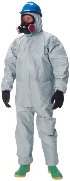 Disposable Coveralls: Size X-Large, 3.5 oz, Hazmat, Zipper Closure Gray, Taped Seam, Elastic Cuff, Elastic Ankle, ISO Non-Cleanroom Class