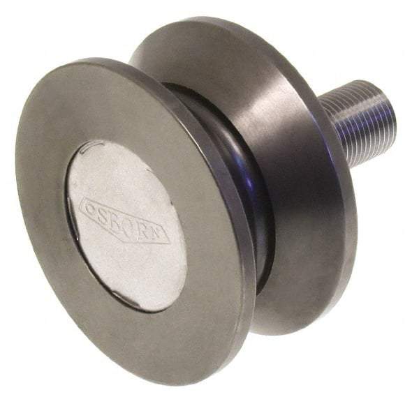 Osborn International - 4-1/2" Roller Diam x 2" Width, 1-1/4" Stud Diam x 2-1/2" Length, V Grooved Concentric Stud - Steel, 1-3/4" Thread Length, 1-1/4-12 Thread, 4-1/2" OAL, 13,700 Lb Dynamic Cap - Benchmark Tooling