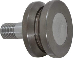 Osborn International - 1-1/2" Roller Diam x 25/32" Width, 7/16" Stud Diam x 1" Length, V Grooved Concentric Stud - Steel, 1/2" Thread Length, 7/16-20 Thread, 1-25/32" OAL, 225 Lb Dynamic Cap - Benchmark Tooling