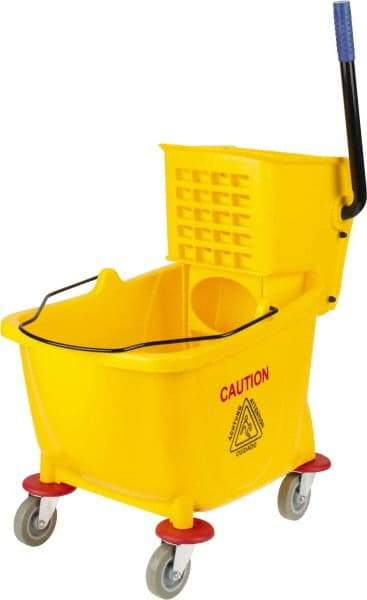 PRO-SOURCE - 31 Qt Plastic Bucket & Wringer - 22" Long x 18-1/2" High x 17" Wide, Yellow - Benchmark Tooling