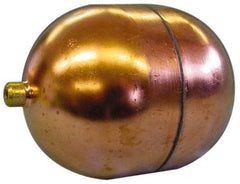 Made in USA - 3" Diam x 7" Long, Oblong, Round Spud Connection, Metal Float - 1/4-20 Thread, Copper, 25 Max psi, 20 Gauge - Benchmark Tooling