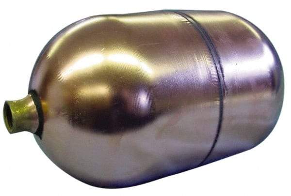 Made in USA - 6" Diam x 8" Long, Oblong, Round Spud Connection, Metal Float - 1/4" NPT Thread, Copper, 25 Max psi, 21 Gauge - Benchmark Tooling