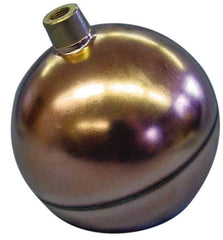 Made in USA - 5" Diam, Spherical, Round Spud Connection, Metal Float - 1/4 NPT Thread, Copper, 25 Max psi, 23 Gauge - Benchmark Tooling