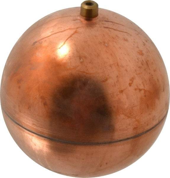 Made in USA - 5" Diam, Spherical, Round Spud Connection, Metal Float - 1/4-20 Thread, Copper, 25 Max psi, 23 Gauge - Benchmark Tooling