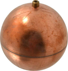 Made in USA - 5" Diam, Spherical, Round Spud Connection, Metal Float - 1/4-20 Thread, Copper, 25 Max psi, 23 Gauge - Benchmark Tooling