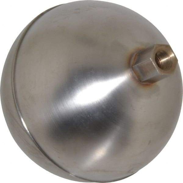 Made in USA - 3-1/2" Diam, Spherical, Hex Spud Connection, Metal Float - 1/8" Straight Thread, Stainless Steel, 700 Max psi, 24 Gauge - Benchmark Tooling