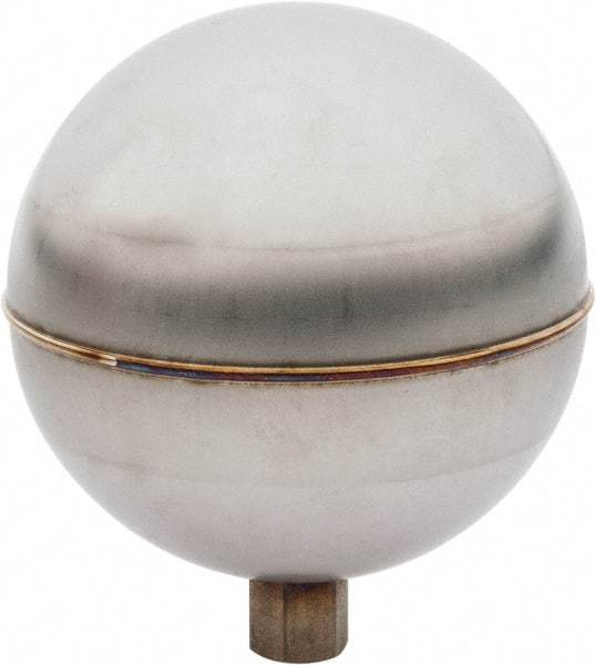 Made in USA - 3-1/2" Diam, Spherical, Internal Connection, Metal Float - 1/4-20 Thread, Stainless Steel, 700 Max psi, 24 Gauge - Benchmark Tooling