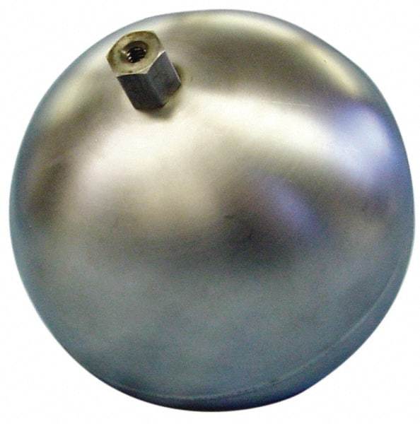 Made in USA - 8" Diam, Spherical, Hex Spud Connection, Metal Float - 3/8-16 Thread, Stainless Steel, 850 Max psi, 14 Gauge - Benchmark Tooling