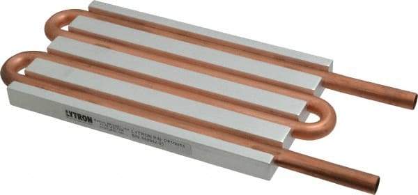 Lytron - 6" Long x 3-1/2" High, Straight Connection Copper Tube Cold Plate - 3/8 OD Tube, 4-Pass Fluid Path, Water Cooling, 1/2" Thick - Benchmark Tooling