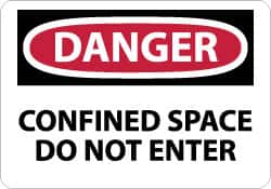 NMC - Accident Prevention Label, Header: DANGER - Legend: Danger - Confined Space - Do Not Enter, English, Red, Black & White, 5" Long x 3" High, Sign Muscle Finish - Benchmark Tooling