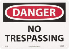 NMC - "Danger - No Trespassing", 10" Long x 14" Wide, Fiberglass Safety Sign - Rectangle, 0.095" Thick, Use for Security & Admittance - Benchmark Tooling