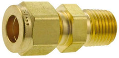 Parker - 1/8" OD, Brass Male Connector - 3,600 Max Working psi, 7/16" Hex, Comp x MNPT Ends - Benchmark Tooling