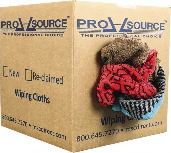 PRO-SOURCE - Reclaimed Rags - Assorted Colors, Terry Cloth, Medium Lint, 5 Lbs. at 3 to 4 per Pound, Box - Benchmark Tooling