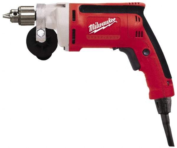 Milwaukee Tool - 1/4" Keyed Chuck, 2,500 RPM, Pistol Grip Handle Electric Drill - 7 Amps, 120 Volts, Reversible, Includes Chuck Key with Holder & Side Handle - Benchmark Tooling