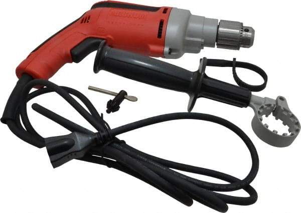 Milwaukee Tool - 3/8" Keyed Chuck, 1,200 RPM, Pistol Grip Handle Electric Drill - 7 Amps, 120 Volts, Reversible, Includes 3/8" Magnum Drill, Chuck Key with Holder, Side Handle - Benchmark Tooling