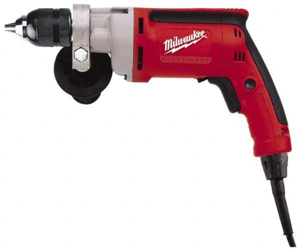 Milwaukee Tool - 3/8" Keyless Chuck, 1,200 RPM, Pistol Grip Handle Electric Drill - 7 Amps, 120 Volts, Reversible, Includes 3/8" Magnum Drill & Side Handle - Benchmark Tooling