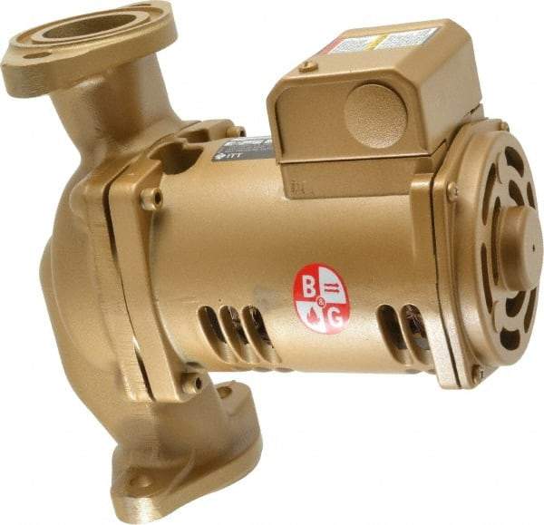 Bell & Gossett - 1/6 hp, 9-1/8" Long, 1 Phase, Bronze Housing, Noryl Impeller, Inline Circulator Pump - 115 Volt, 60 Hz, 6-3/8" Flange Width, Bell & Gossett Part No. 1BL004, 150 Max psi, ODP Motor - Benchmark Tooling