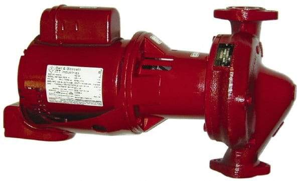 Bell & Gossett - 1/2 hp, 23" Long, 1 Phase, Cast Iron Housing, Cast Bronze Impeller, Inline Circulator Pump - 115/230 Volt, 60 Hz, 13-1/2" Flange Width, Flanges Included, Bell & Gossett Part No. 60-15, 175 Max psi, ODP Motor - Benchmark Tooling