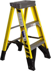 Werner - 2 Steps, 3' High, Type IAA Rating, Fiberglass Step Ladder - 375 Lb Capacity, 19-3/4" Base Width - Benchmark Tooling