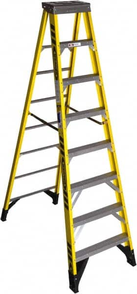 Werner - 7 Steps, 8' High, Type IAA Rating, Fiberglass Step Ladder - 375 Lb Capacity, 28-1/2" Base Width - Benchmark Tooling