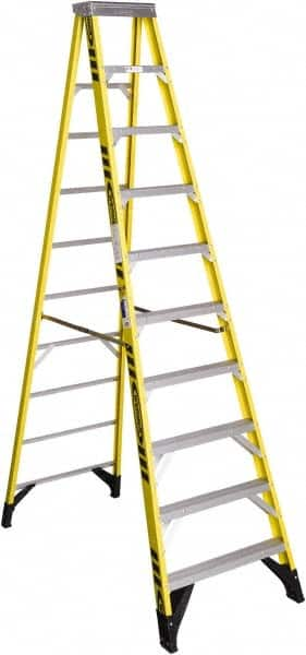 Werner - 9 Steps, 10' High, Type IAA Rating, Fiberglass Step Ladder - 375 Lb Capacity, 32" Base Width - Benchmark Tooling