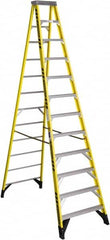 Werner - 11 Steps, 12' High, Type IAA Rating, Fiberglass Step Ladder - 375 Lb Capacity, 35-1/2" Base Width - Benchmark Tooling