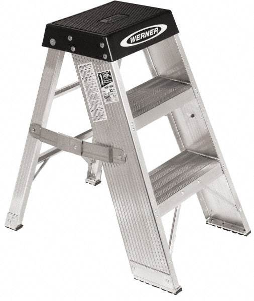 Werner - 1 Step, 2' High, Aluminum Step Stand - 300 Lb Capacity, 17" Base Width - Benchmark Tooling