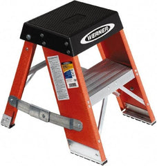 Werner - 1 Step, 2' High, Type IAA Rating, Fiberglass Step Stand - 375 Lb Capacity, 17" Base Width - Benchmark Tooling