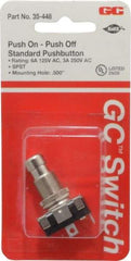GC/Waldom - 1/2 Inch Mount Hole, Miniature Pushbutton Switch Only - Round, Chrome Pushbutton, Nonilluminated, Maintained (MA), On-Off - Benchmark Tooling