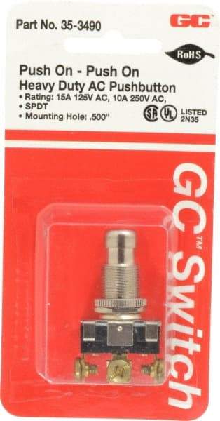 GC/Waldom - 1/2 Inch Mount Hole, Pushbutton Switch Only - Round, Chrome Pushbutton, Nonilluminated, Maintained (MA), On-On - Benchmark Tooling