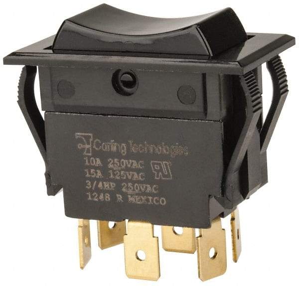 GC/Waldom - DPDT, Momentary (MO), On-Off-On Sequence, Appliance Rocket Switch - 15 Amps at 125 Volts, 10 Amps at 250 Volts, 3/4 hp at 125/250 VAC, Quick Connect, Panel Mount - Benchmark Tooling