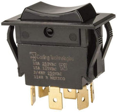 GC/Waldom - DPDT, Momentary (MO), On-Off-On Sequence, Appliance Rocket Switch - 15 Amps at 125 Volts, 10 Amps at 250 Volts, 3/4 hp at 125/250 VAC, Quick Connect, Panel Mount - Benchmark Tooling