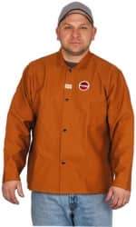 Stanco Safety Products - Size 3XL Welding & Flame Resistant/Retardant Jacket - Brown, Cotton, Snaps Closure, 54 to 56" Chest - Benchmark Tooling