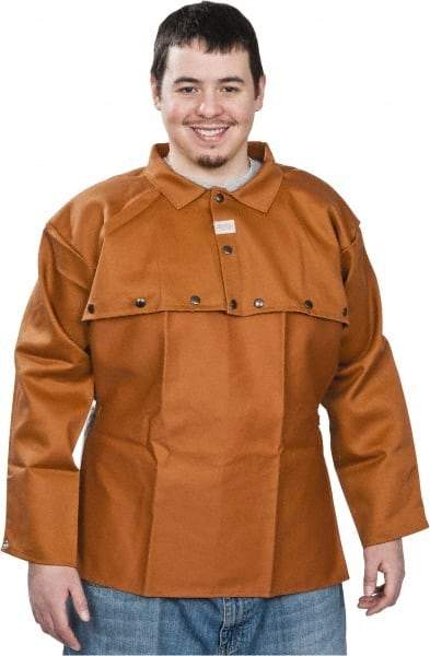 Stanco Safety Products - Size XL, 46-48" Chest, 20" Long, Flame Resistant, Cape Sleeves & Bib - Cotton, 12 oz, Russet - Benchmark Tooling