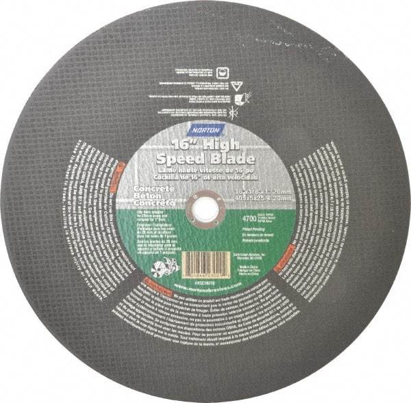Norton - 16" 24 Grit Silicon Carbide Cutoff Wheel - 1/8" Thick, 1" Arbor, 4,800 Max RPM, Use with Electric & Gas Powered Saws - Benchmark Tooling
