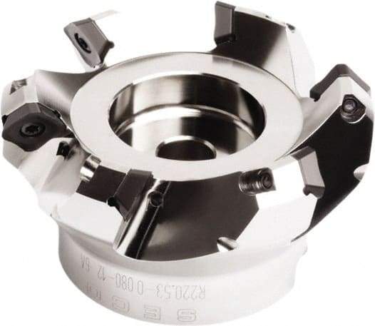 Seco - 6.93" Cut Diam, 2" Arbor Hole, 0.295" Max Depth of Cut, 45° Indexable Chamfer & Angle Face Mill - 10 Inserts, SE.. 1505 Insert, Right Hand Cut, 10 Flutes, Series QuattroMill - Benchmark Tooling