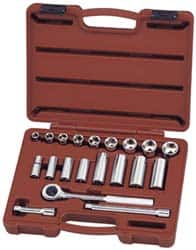 Paramount - 20 Piece 3/8" Drive Deep Well Socket Set - 6 Points, 3/8" to 7/8" Range, Inch Measurement Standard - Benchmark Tooling