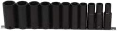 Paramount - 11 Piece 1/2" Drive Deep Well Impact Socket Set - 6 Points, 7/16" to 1-1/16" Range, Inch Measurement Standard - Benchmark Tooling